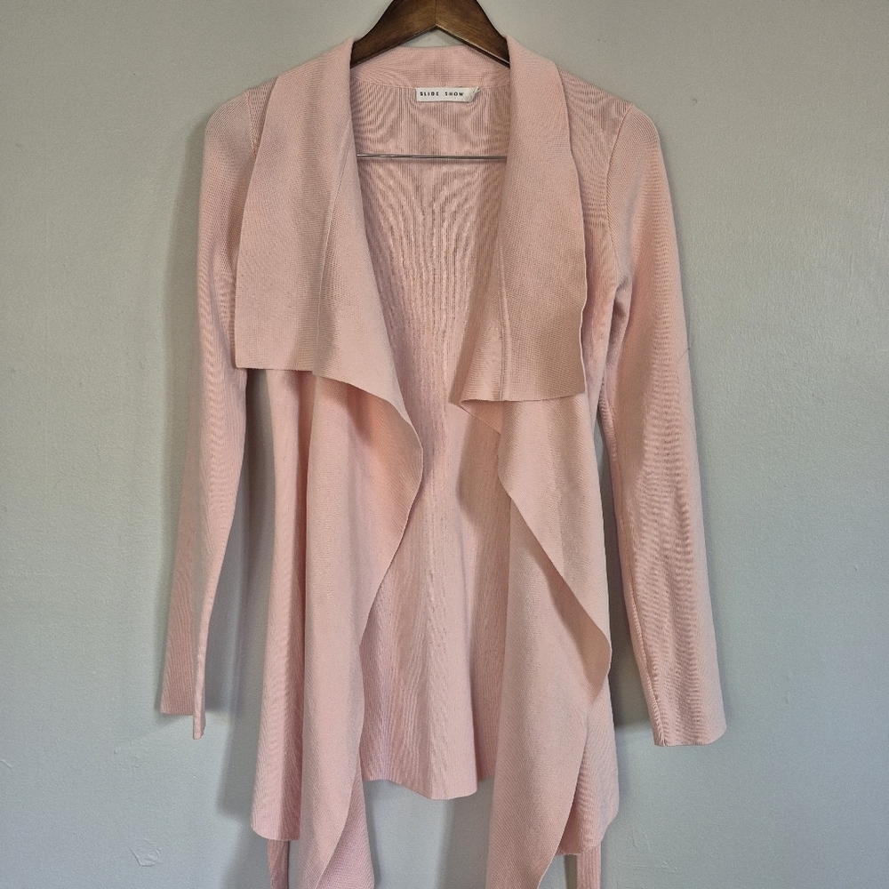 Slide Show Soft Pink Self Tie Sweater Wide Lapel Size 10 - Picture 4 of 9